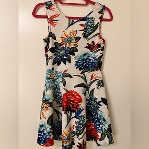 Floral White Open Back Mini Dress